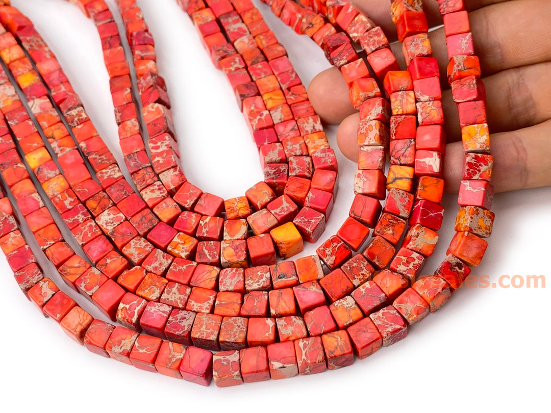 15.5" 6mm  orange Sea Sediment cube beads,emperor jasper cube,orange Aqua Terra Jasper