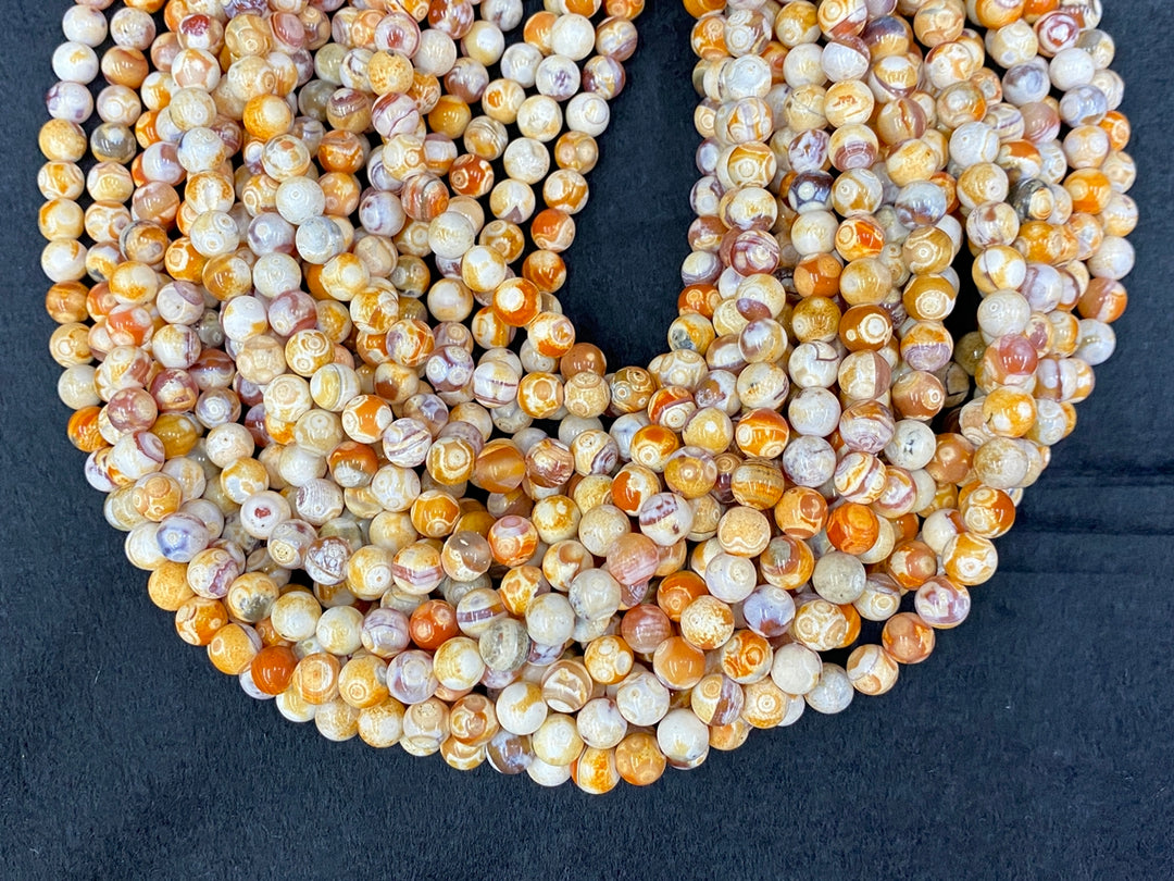 15" 8mm yellow orange beige Dream Fire agate ound beads