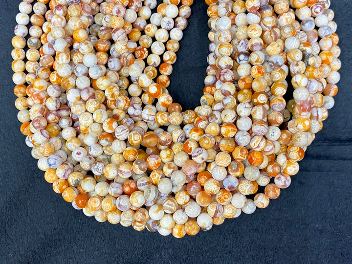 15" 8mm yellow orange beige Dream Fire agate ound beads