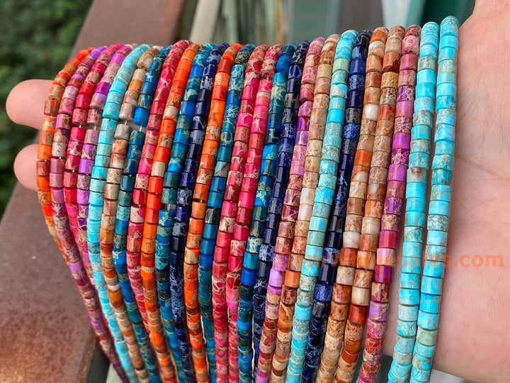 15.5" 4x4mm Orange Sea Sediment, Impression Jasper round tube Heishi beads