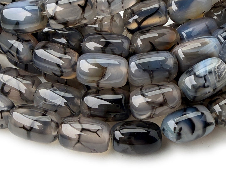 8x12mm black Grey dragon veins agate Barrel Beads, 15.5"