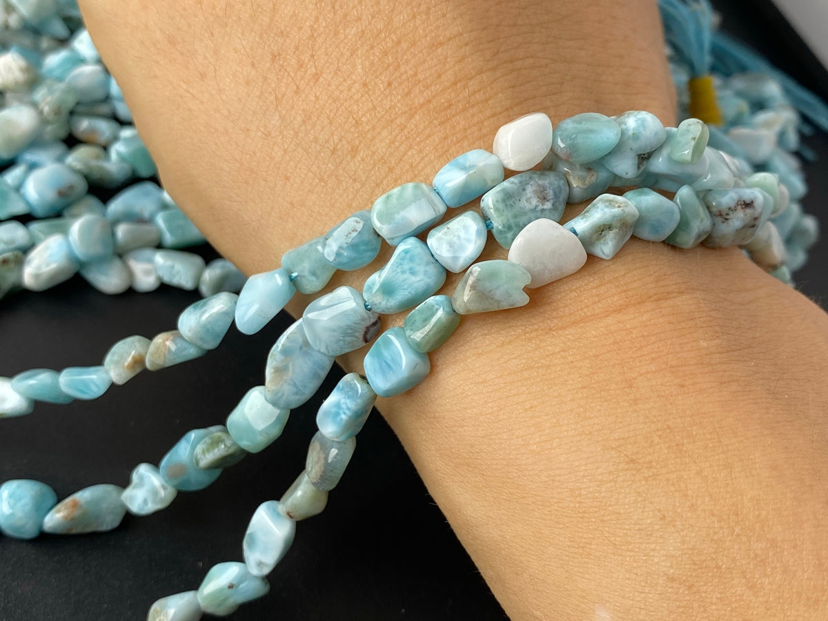 15.5" 6x8mm Natural genuine larimar nuggets gemstone beads