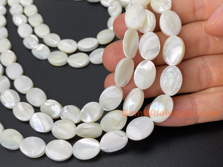 10x14mm Natural white mother of pearl/MOP oval Beads, 15.5"