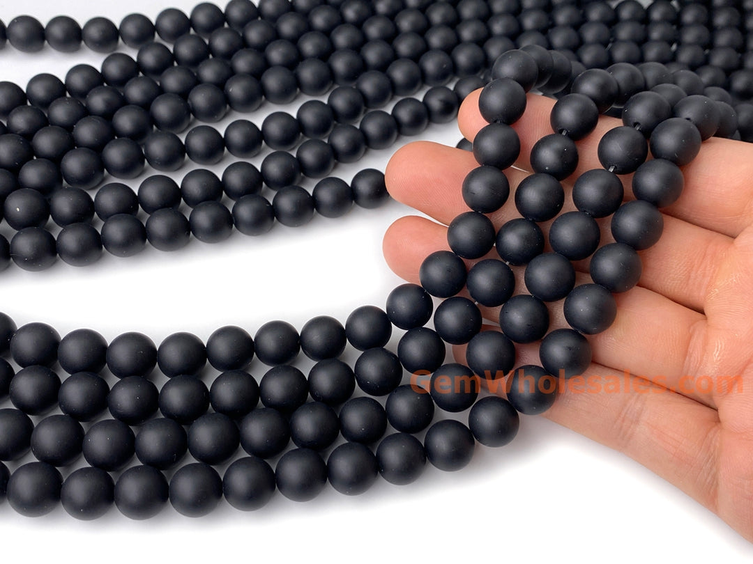 15.5" Matte black onyx 6mm/8mm/10mm/12mm agate round beads