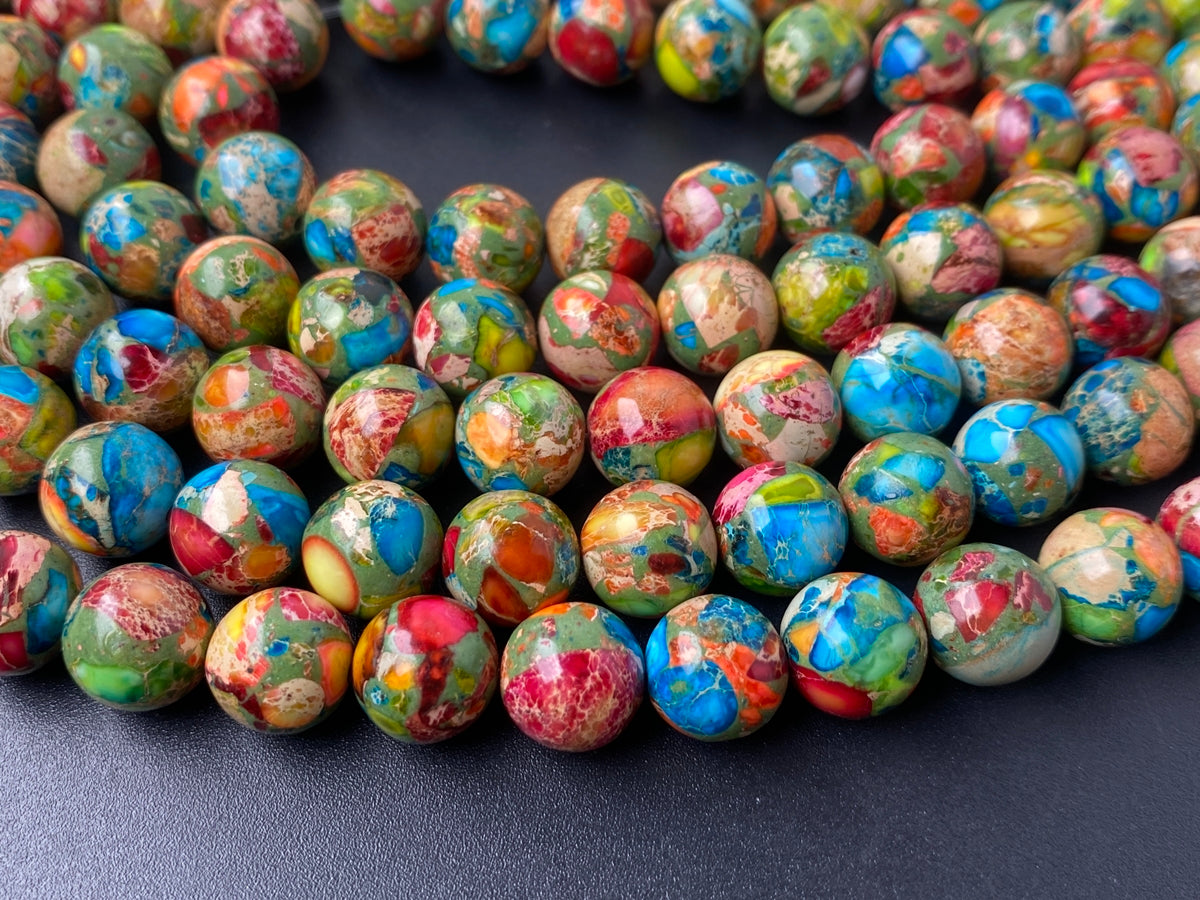 15" 10mm Multi color emperor jasper round beads, Sea Sediment