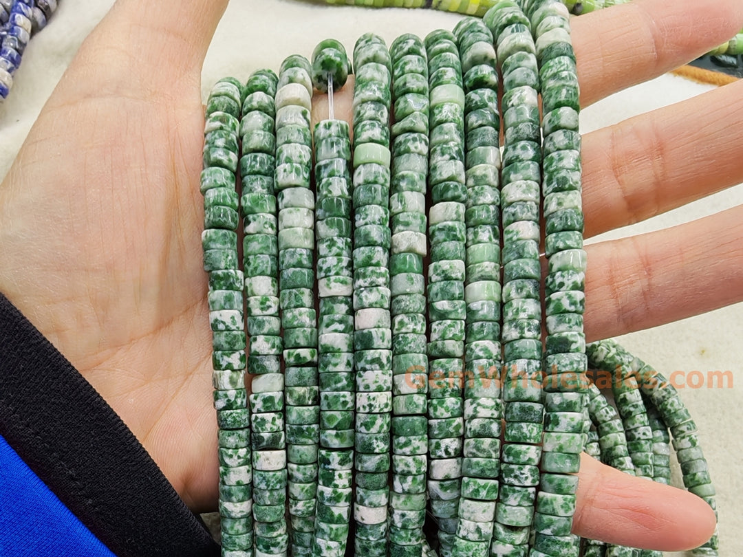15.5" 3x6mm Natural green spot jasper heishi beads for jewelry making
