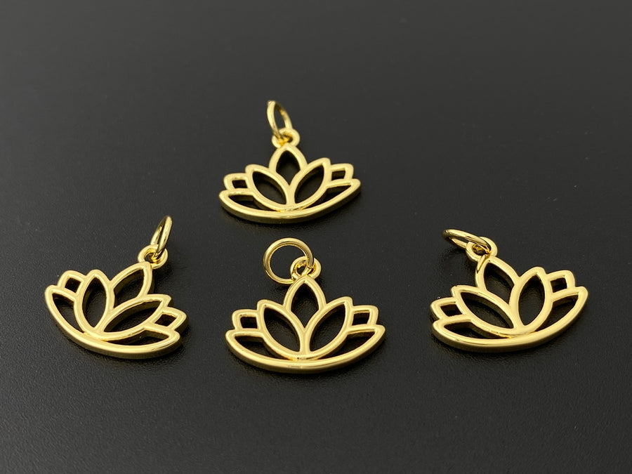 13x15mm gold plated brass lotus charms, jewelry findings, 5PCS