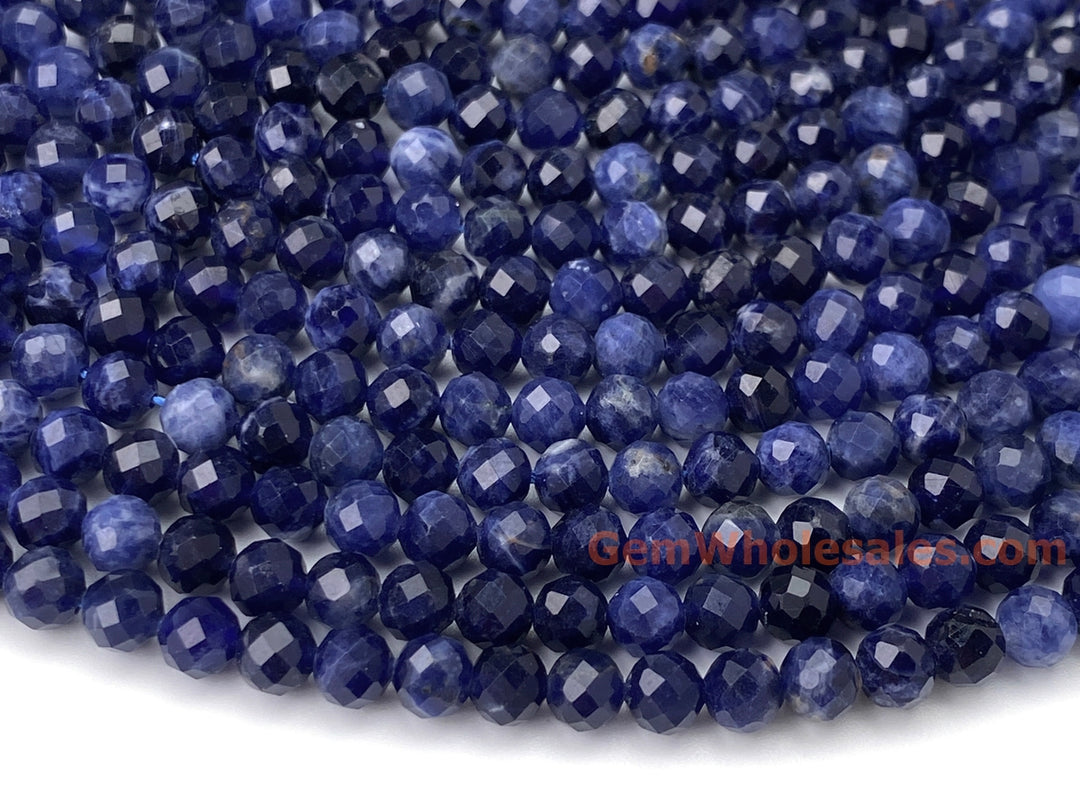 15.5" 4mm natural sodalite semi precious stone round micro faceted beads