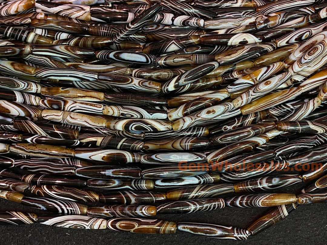 15" 10x50mm brown stripe Agate oval/rice beads