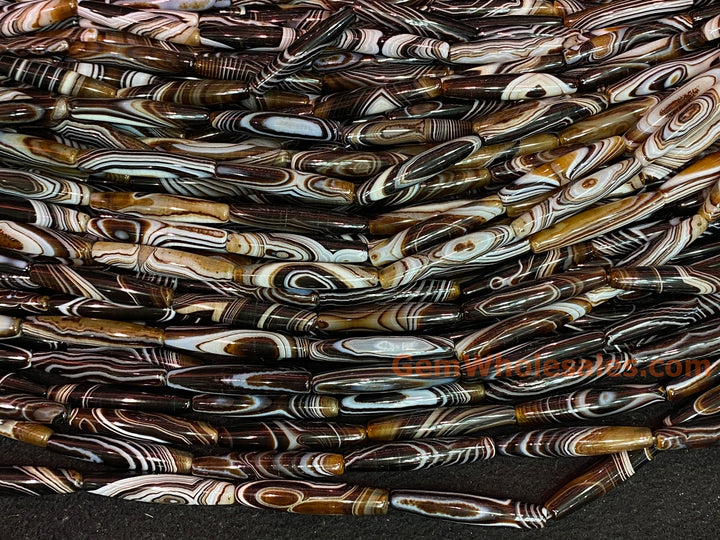 15" 10x50mm brown stripe Agate oval/rice beads