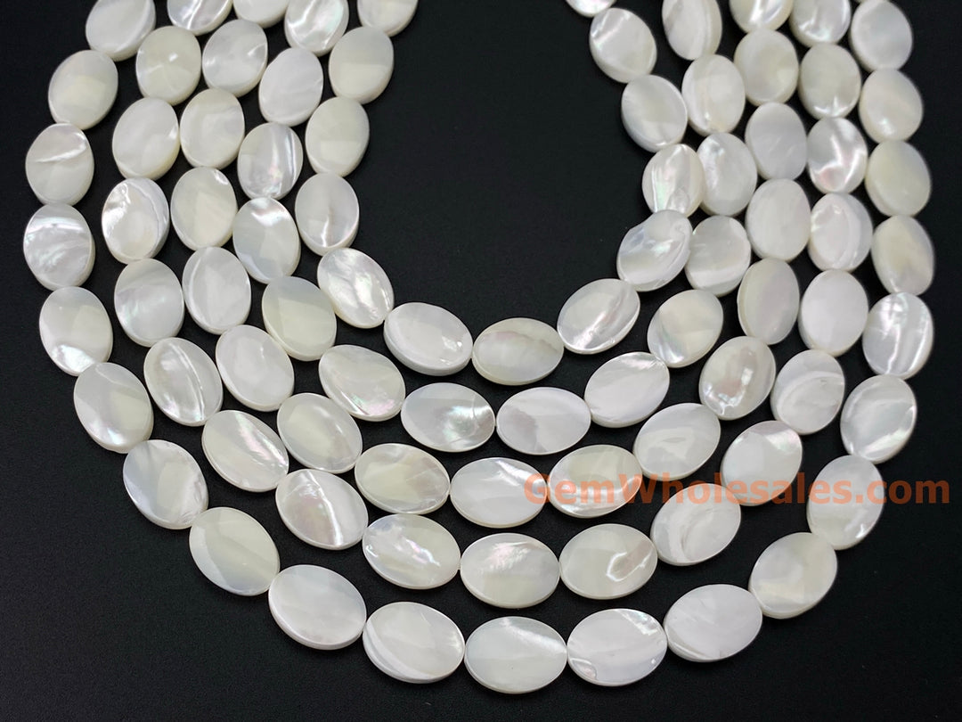 10x14mm Natural white mother of pearl/MOP oval Beads, 15.5"