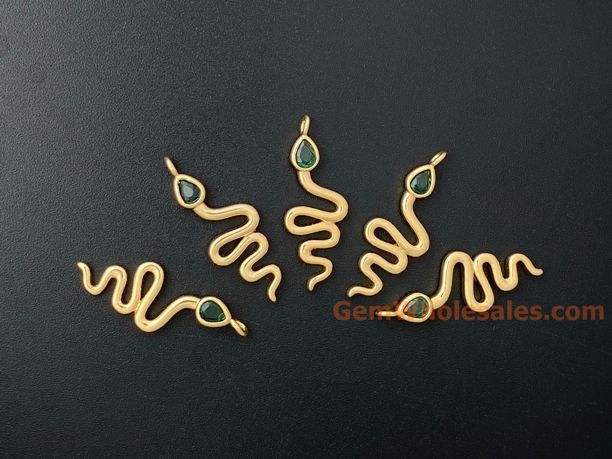 5PCS 9x25mm gold plated brass snake charms, jewelry findings