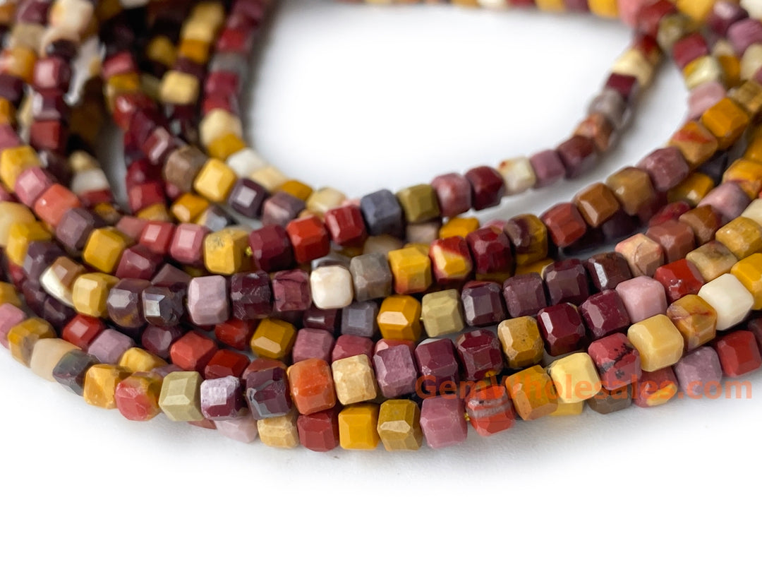 15.5" 3mm Natural mookaite/moukite stone faceted cube beads