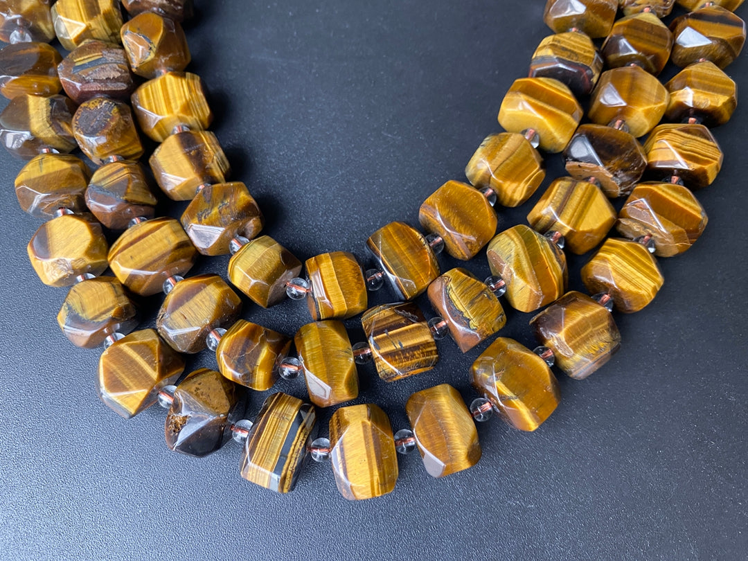 15" Natural yellow tiger eye 14~16mm faceted nugget beads