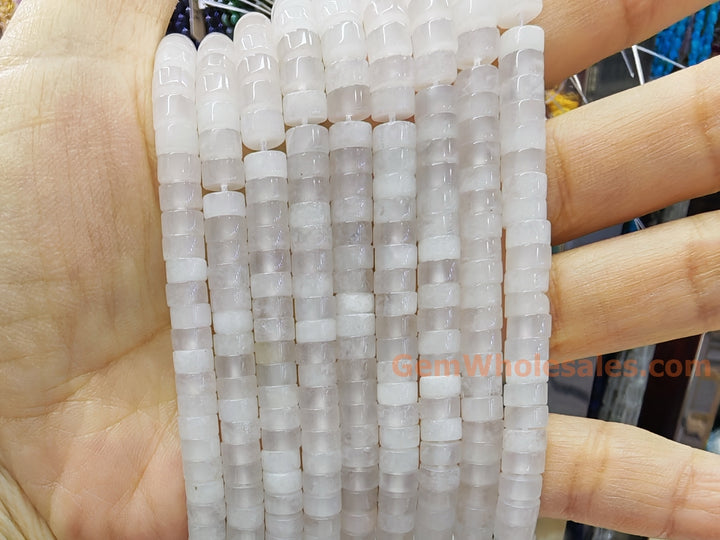 15.5" 3x6mm Natural white jade heishi disc jewelry beads