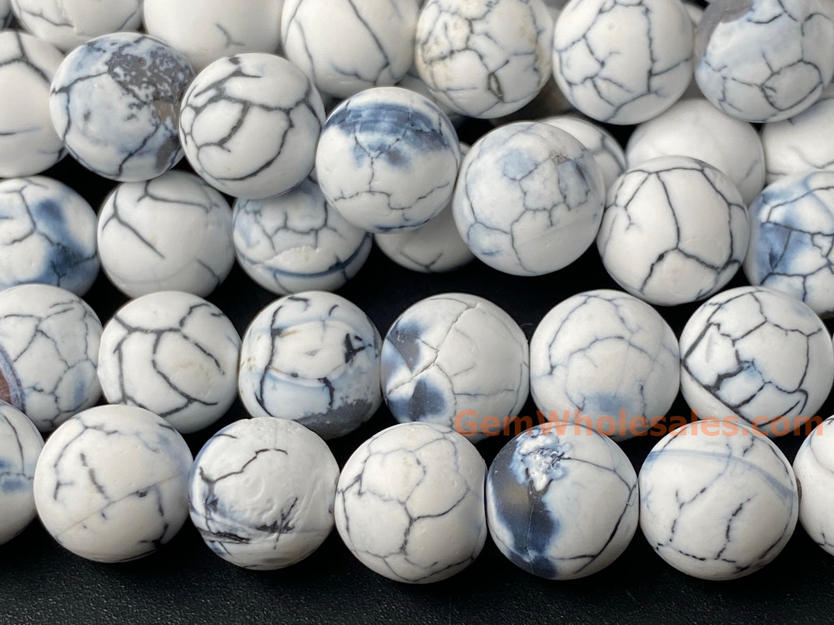 15" 10mm frosted white dream fire dragon veins Agate Round beads