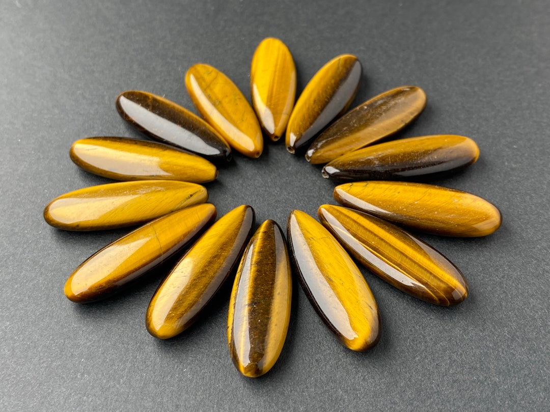 2PCS 10x30mm yellow tiger eye stone Marquise/teardrop beads half drilled