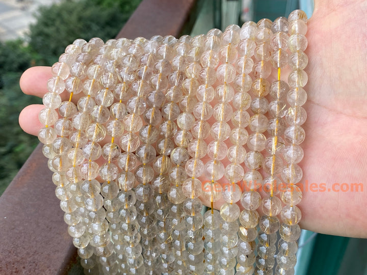 15.5" 8mm A Natural golden hair rutilated quartz round crystal beads