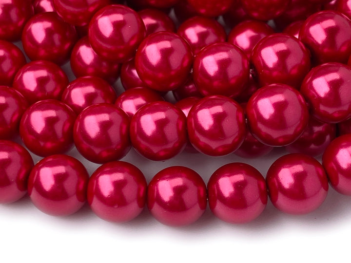 15.5" 8mm rose red glass round beads