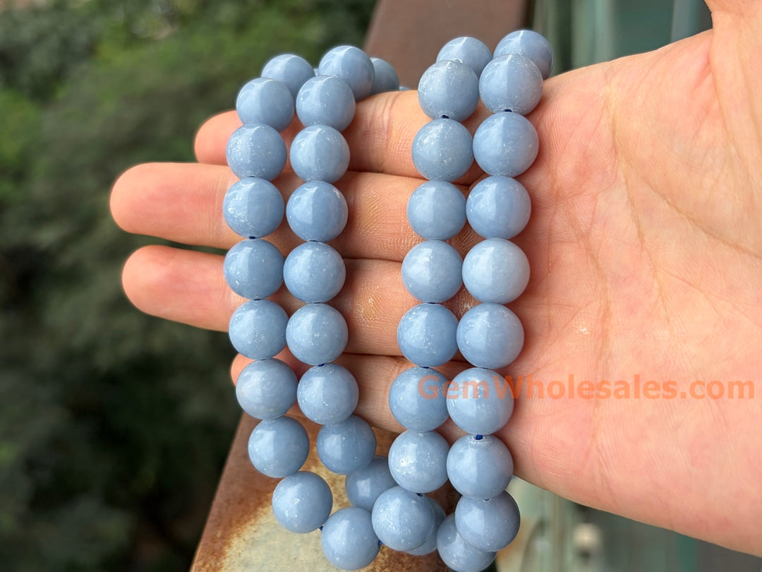 15.5" 12mm Natural blue angelite stone round beads