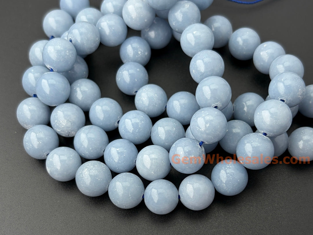 10mm Natural angelite stone round beads,blue gemstone, 15.5"