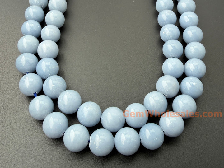 15.5" 12mm Natural blue angelite stone round beads