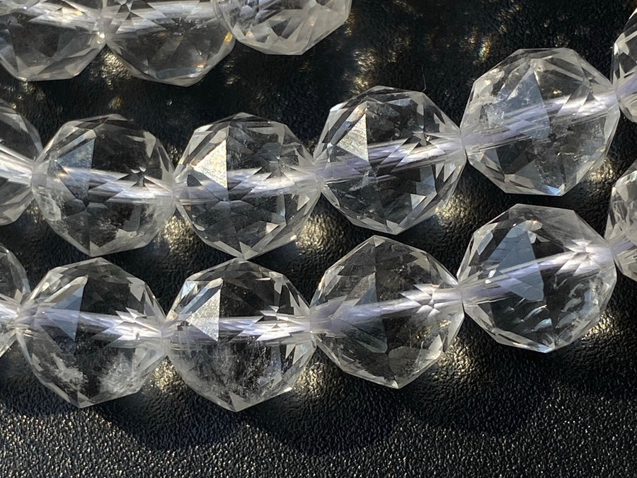 15" 10mm Natural rock crystal quartz star faceted beads