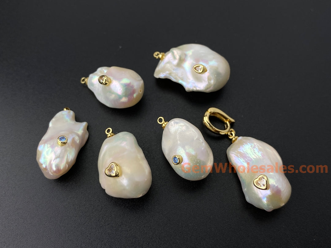 14x22mm white baroque pearl Shell pearl nugget beads pendant, 1PC