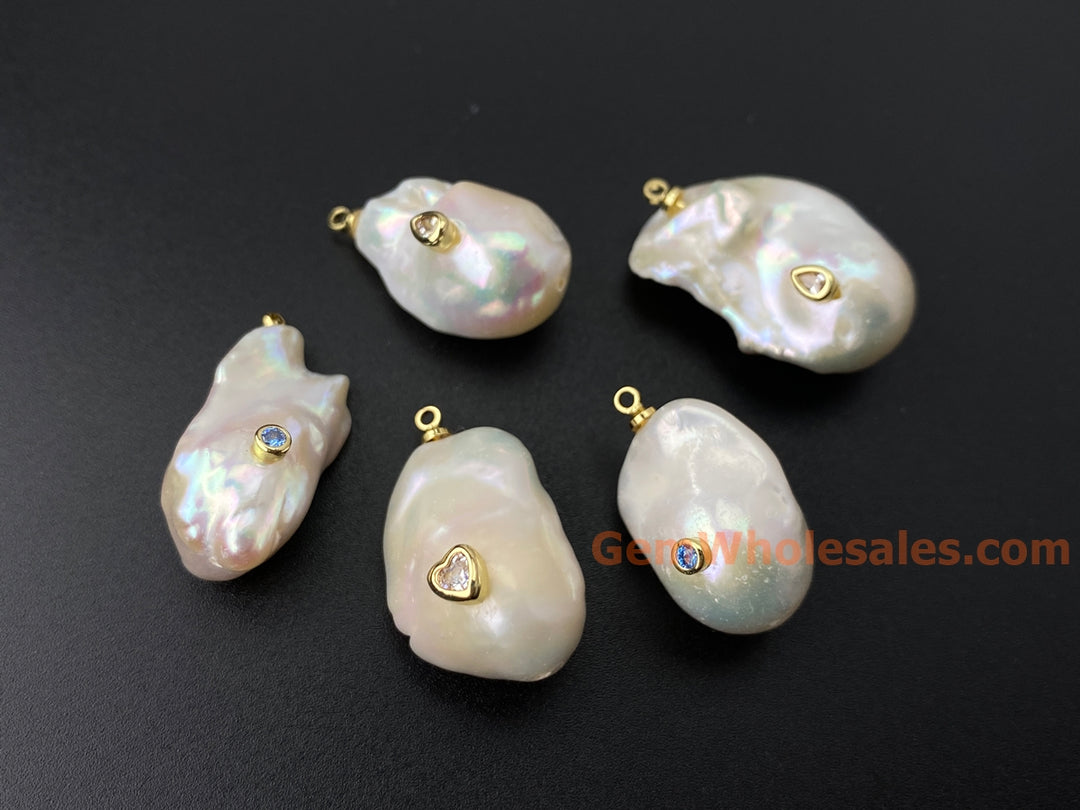 14x22mm white baroque pearl Shell pearl nugget beads pendant, 1PC