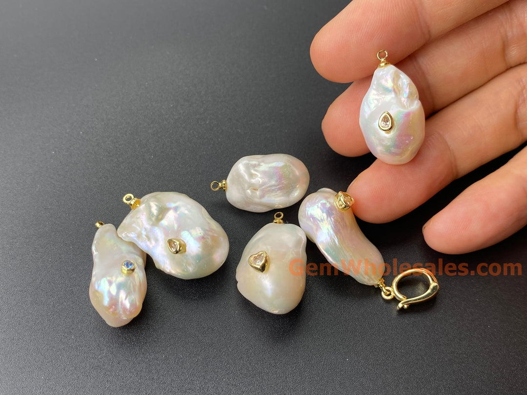 14x22mm white baroque pearl Shell pearl nugget beads pendant, 1PC