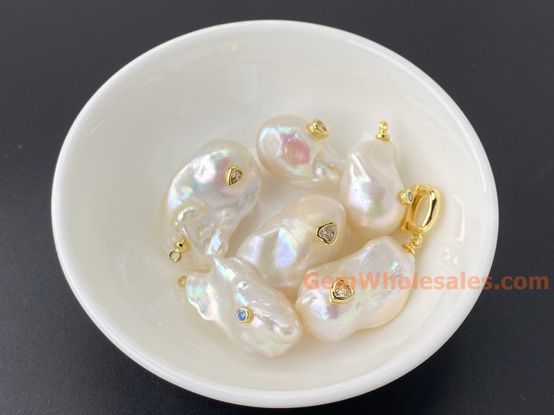 14x22mm white baroque pearl Shell pearl nugget beads pendant, 1PC