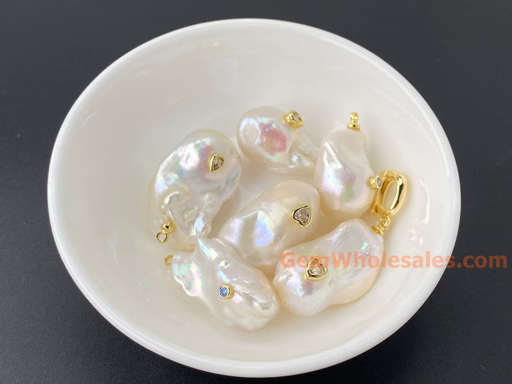 14x22mm white baroque pearl Shell pearl nugget beads pendant, 1PC
