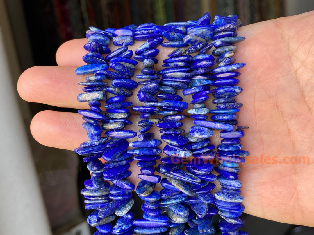 15.5" 9~18mm natural Lapis lazuli stone tooth chips beads, spike