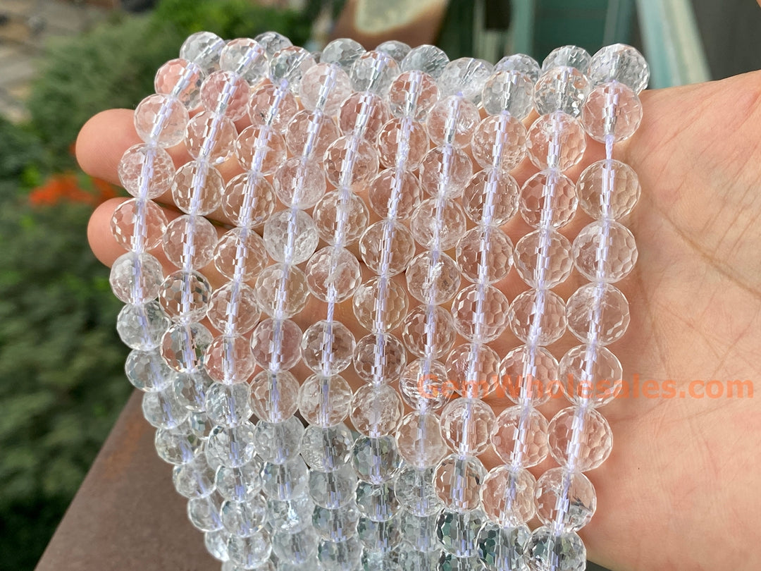 15.5" 10mm Natural rock crystal quartz round faceted beads 128F