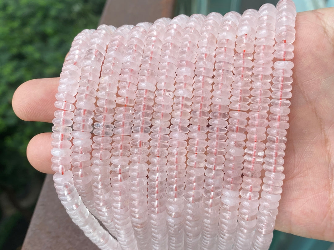 Perles d'espacement heishi rondelles en quartz rose naturel 2x6 mm 15,25"