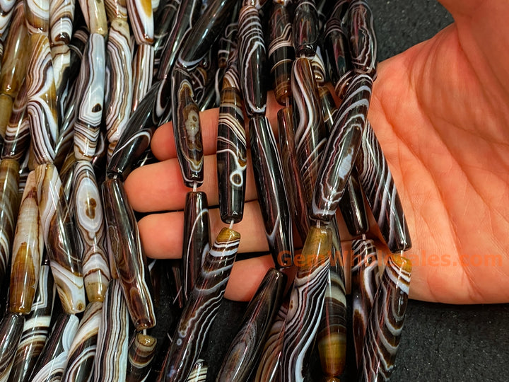 15" 10x50mm brown stripe Agate oval/rice beads
