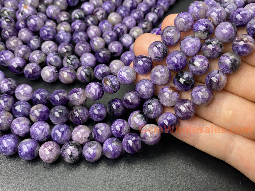 15.5" AA 10mm natural purple charoite stone round beads