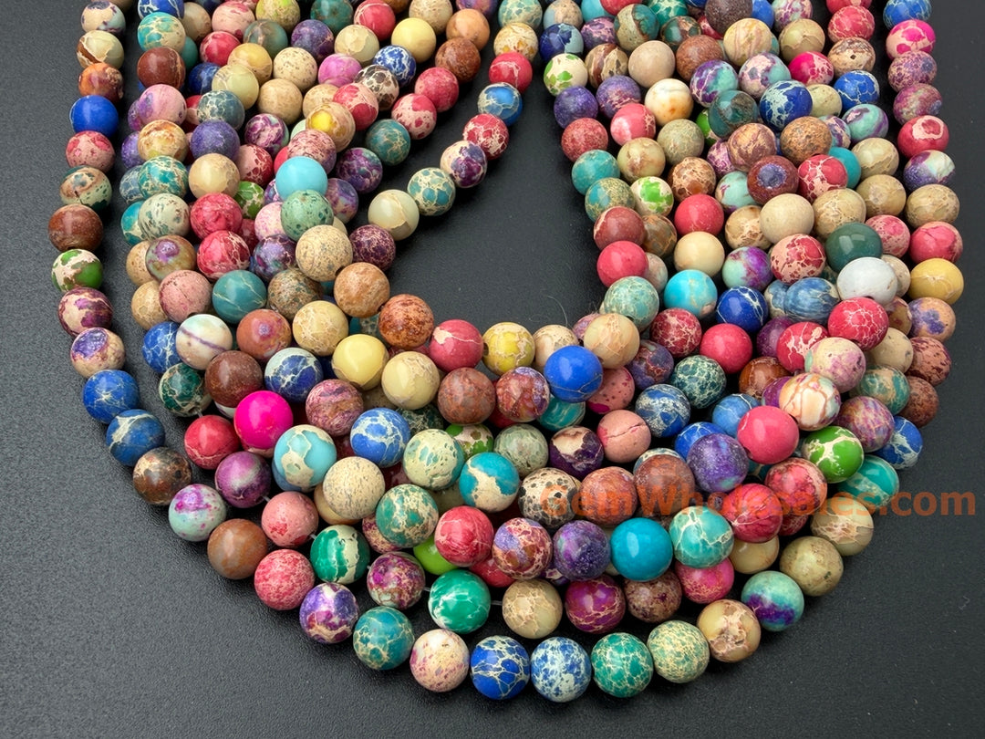 6mm red green blue multi color emperor jasper round beads, 15.5"