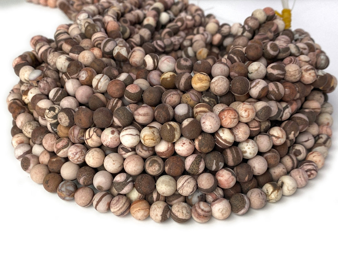 14.5" 8mm Natural matte/frosted brown Australia Zebra jasper round beads