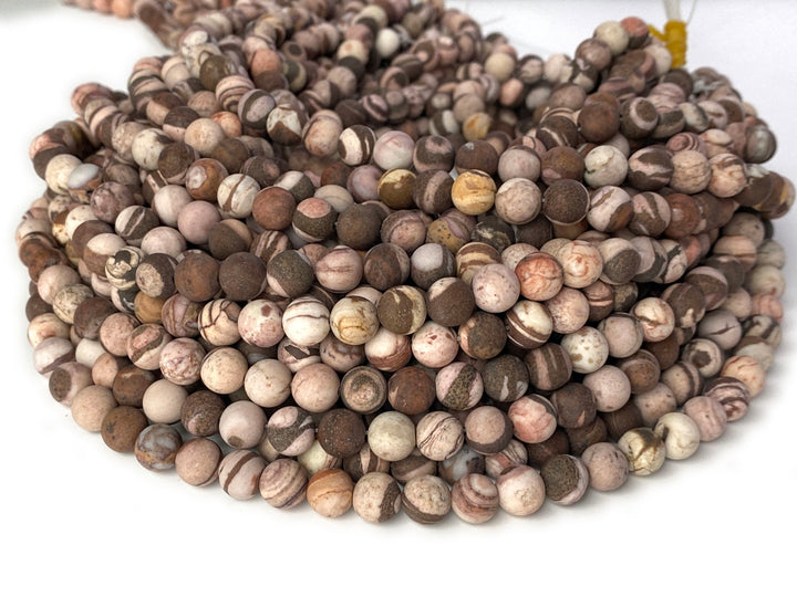 14.5" 8mm Natural matte/frosted brown Australia Zebra jasper round beads