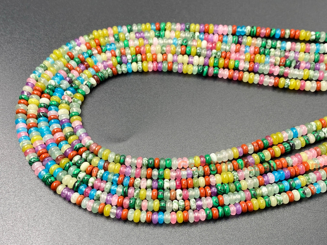 15" 2x4mm Pink red Yellow green multi color jade stone rondelle beads