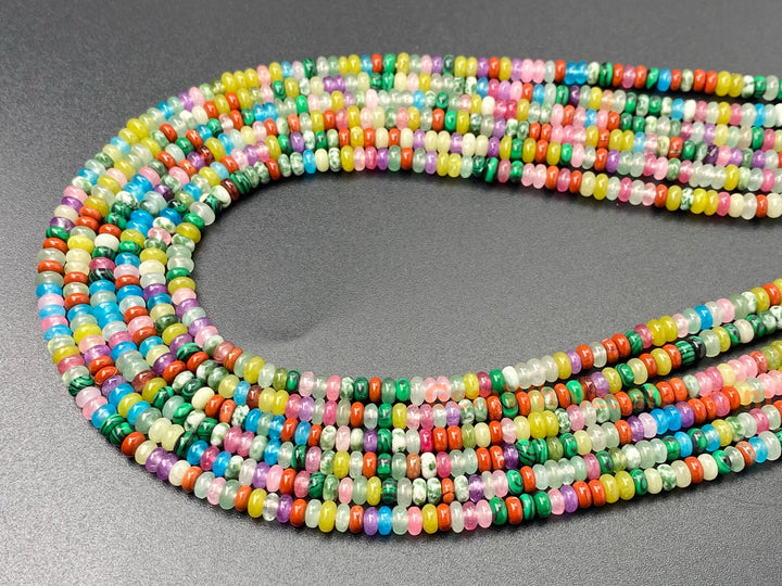 15" 2x4mm Pink red Yellow green multi color jade stone rondelle beads