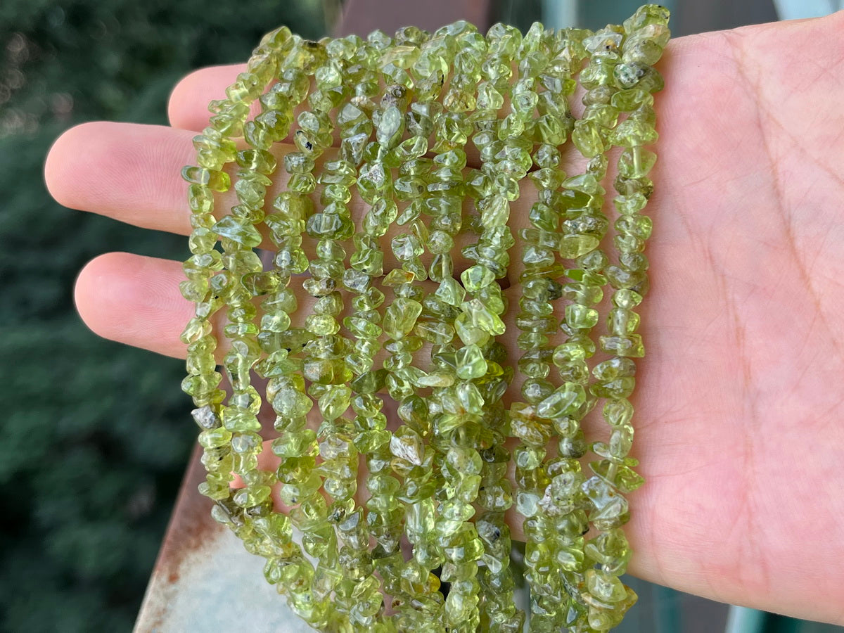 34" Peridot 5x8mm chips,Green color gemstone chips