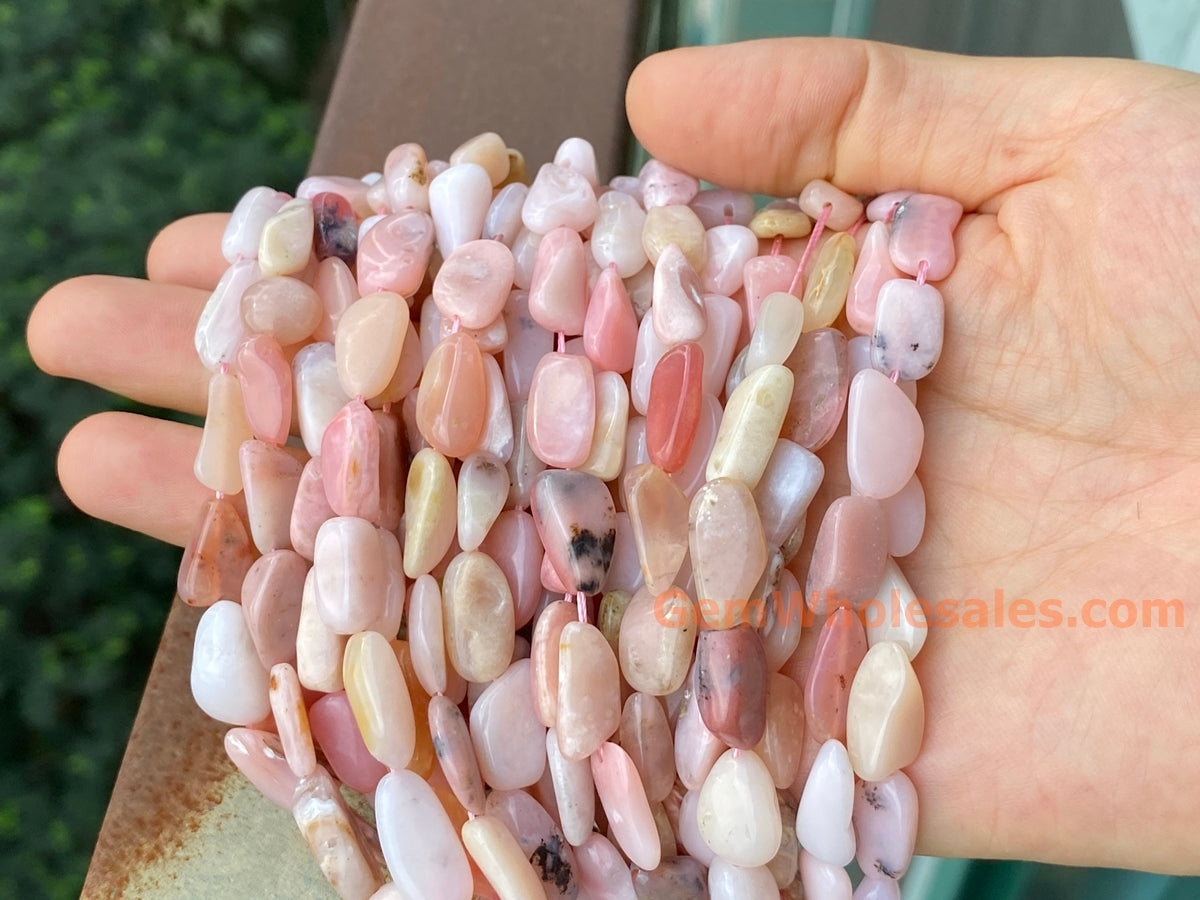 15.5" 10~15mm Natural Pink opal stone polished nuggets beads