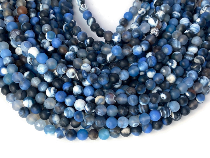 15" 8mm matte grey blue Dream Fire agate round beads