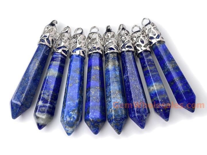 1PC 10x65mm natural lapis lazuli Crystal Point Pendant, Hexagonal Wand