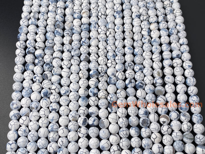15" 10mm frosted white dream fire dragon veins Agate Round beads