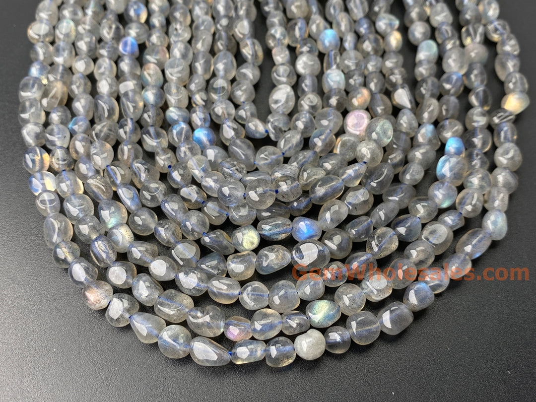 15.5" 6x8mm AA Natural Labradorite stone pebble beads