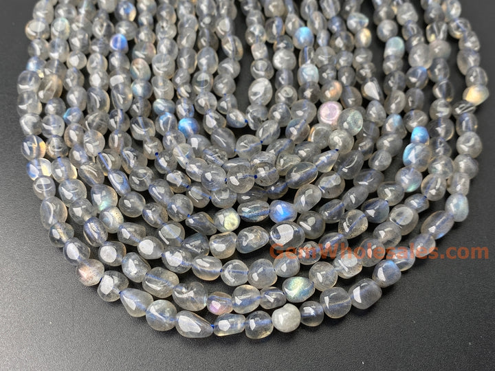 15.5" 6x8mm AA Natural Labradorite stone pebble beads