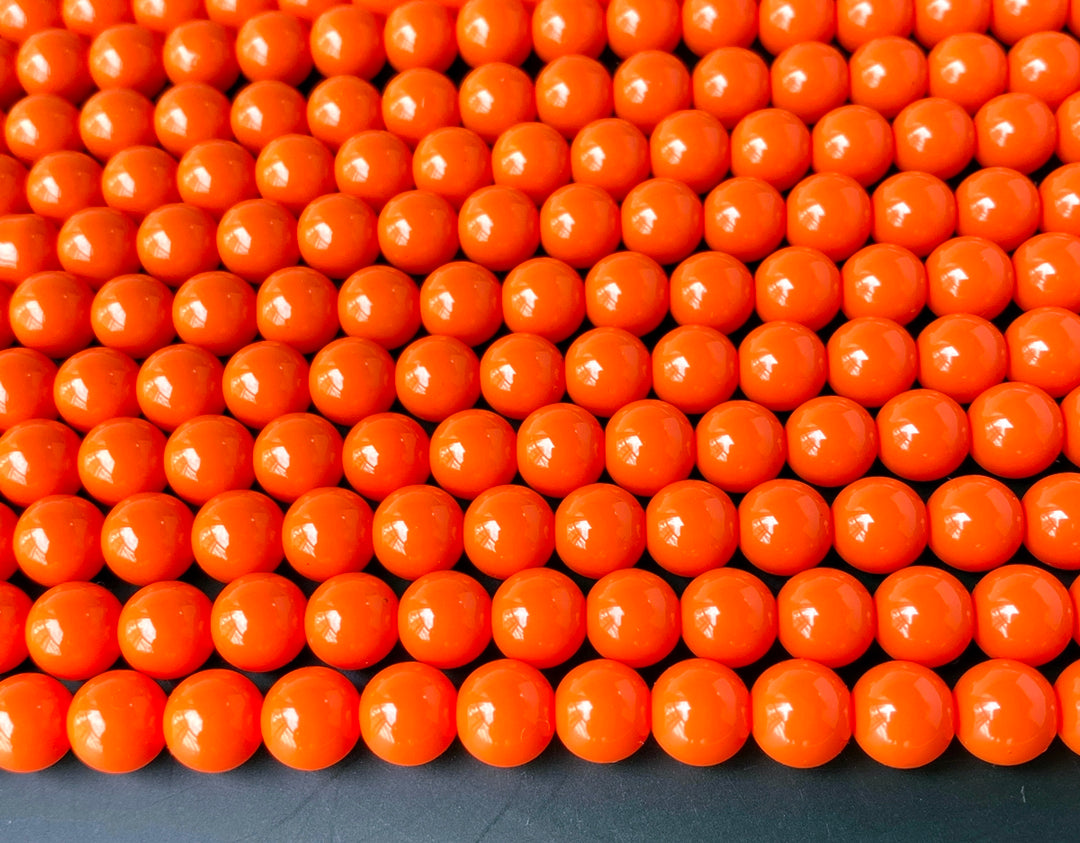 15.5" Glass druk round beads orange 6mm/8mm/10mm/12mm